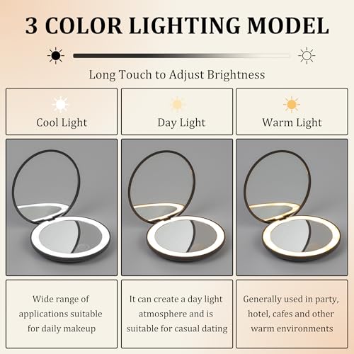 LanJo LED Compact Mirror with Light - Air Sign, 1X/5X Magnification