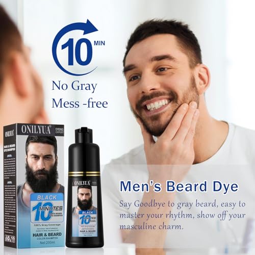 Onilyua 3-in-1 Black Beard Dye Shampoo for Men - Gray Hair Coverage