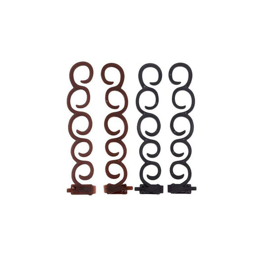AKOAK 4 Pcs Braid Tools, Hair End Styling Tool Set for Women and Girls, PP Plastic, Black + Brown (2 Pieces Each Color), Durable, Flexible, Lightweight, Suitable for Any Hair Type