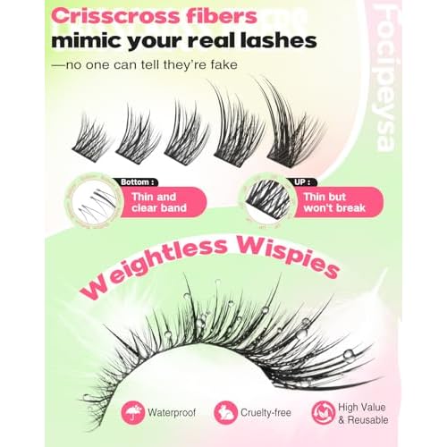 Focipeysa Wispy Lash Clusters Spiky Eyelash Clusters 10-18mm Eyelash Extensions Fox Eye Eyelash Right Left Individual Lashes Foxtail Lashes Thin Soft Lash Extension Waterproof Lash Cluster