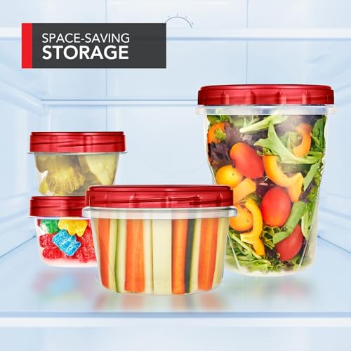 16oz Airtight Plastic Food Storage Containers - 10 Pack with Red Lids