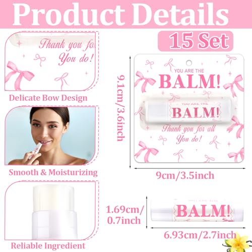 15 Pack Pink Bow Lip Balm Bulk - Lonfliness Gift Set for Weddings, Galentine’s & Parties (Variation 15)