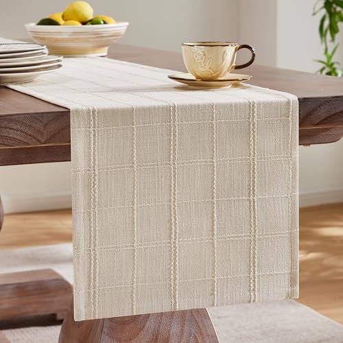 Linen Blend Farmhouse Table Runner, 13x48 Inches - Beige