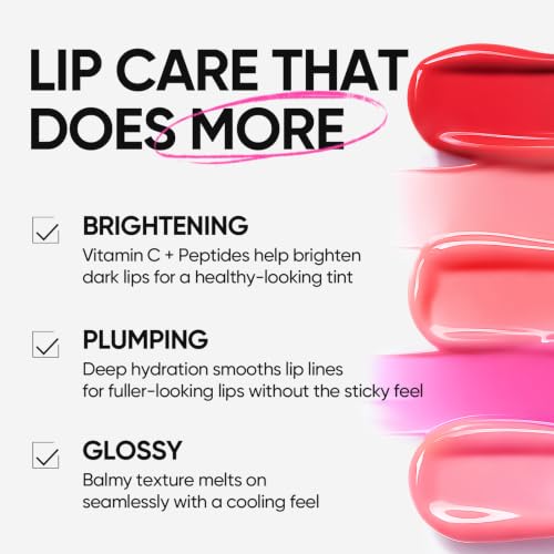 SKINTIFIC Peptide Brightening Lip Serum, Hydrating & Plumping Tinted Lip Gloss, Moisturizing Lip Balm with Polypeptides & Squalane for Glossy Sheer, Smooth Lips(00 Clear)