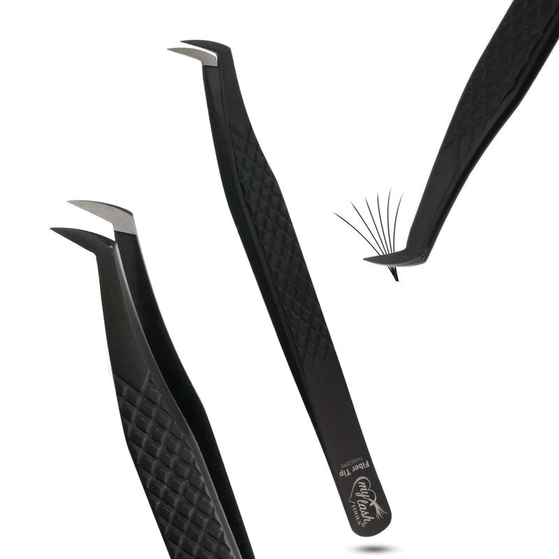My Lash Tools Fiber Tip Lash Tweezers for Eyelash Extensions Professional Lash Tech Supplies Must Haves Volume Boot Eyelash Tweezers 12cm Stainless Steel Mink Fan Making Lashing Tweezer (Silver)