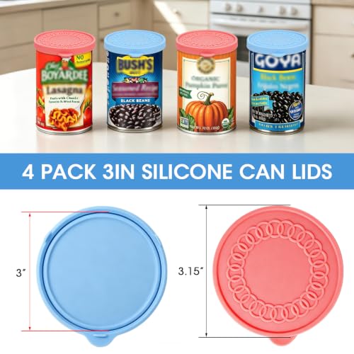 Silicone Can Lids - 4 Pack Reusable 3 Inch Covers for Canned Food