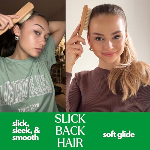GranNaturals Soft Boar Bristle Hair Brush for Styling & Smoothing, Wide Wooden End for Parting & Teasing