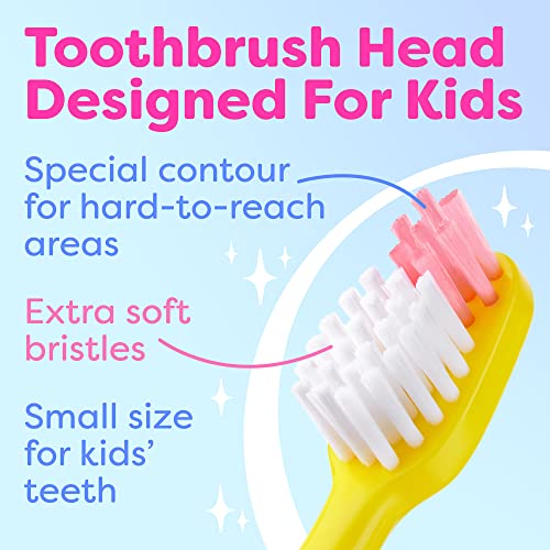 Trueocity Kids Toothbrush 4-Pack - Extra Soft Bristles - Green & Pink