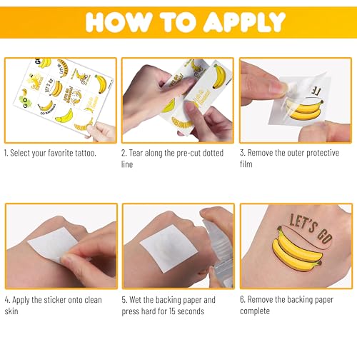 60 Banana Temporary Tattoos – Fun Fruit Party Favors for Kids