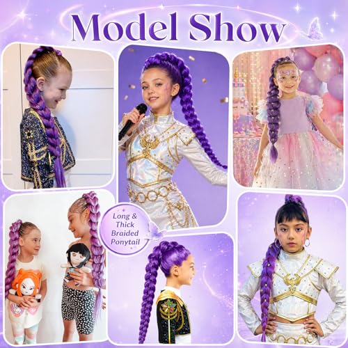 Light Purple with Silver Tinsel 30 Inch Braiding Hair Ponytail Extensions for Cosplay & Halloween