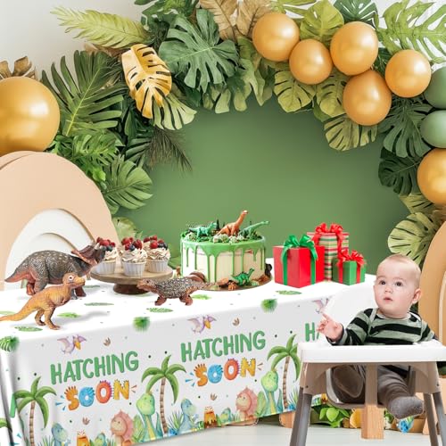 Dinosaur Baby Shower Tablecloths - 3 Pack, Hatching Soon Design