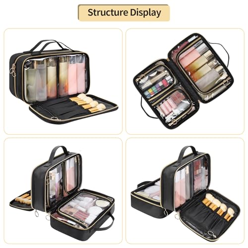 OCHEAL Double Layer Travel Makeup Bag - Clear Large Cosmetic Organizer