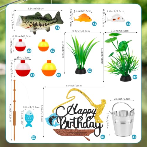 Fishing Cake Topper Set - 16PCS Gone Fishing Birthday Decorations
