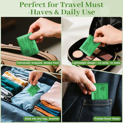 Travel Makeup Remover Wipes 100 Count with Cucumber Scent, Individually Wrapped