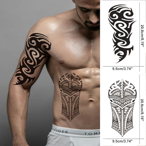 Briyhose Polynesian Tribal Temporary Tattoo - Half Arm Sleeve, Variation A, 10 Sheets