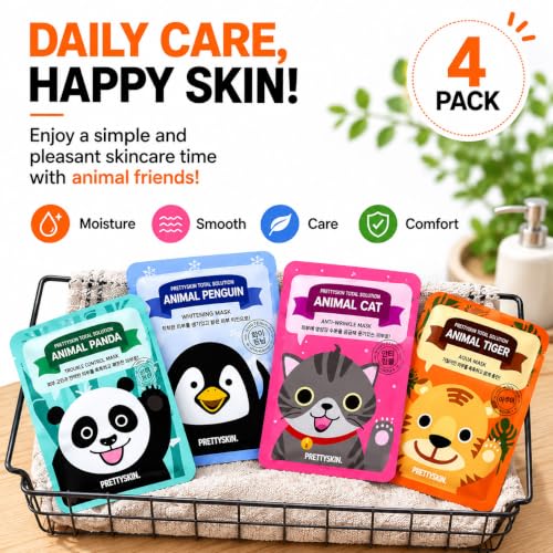 PRETTYSKIN 4-Pack Korean Sheet Masks – Hydrating, Soothing & Tone-Support