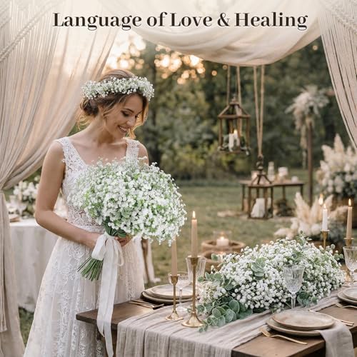 DomeStar 20PCS Artificial Baby's Breath & Eucalyptus Stems - Floral Arrangement for Home Decor & Wedding Centerpieces