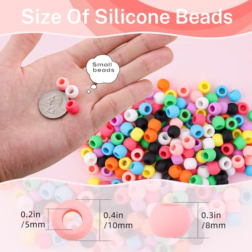 300 Silicone Hair Beads Kit with Beader & Rubber Bands - Multicolor