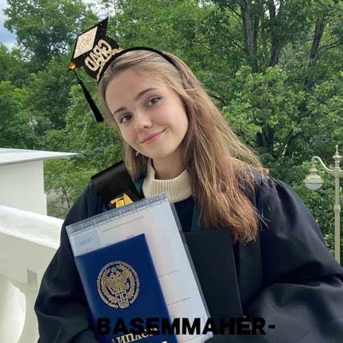 Graduation Headband and Black Satin Sash Set for Commencement Ceremony