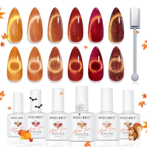 Modelones Fall Cat Eye Gel Nail Polish Set - 6 HEMA-Free Shimmer Colors