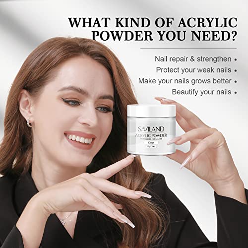 SAVILAND Clear Bubble-Free Acrylic Powder 5.29oz for Nail Art & Extensions