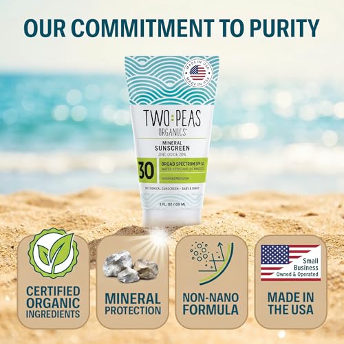 Two Peas Organics Mineral Sunscreen SPF 30 Lotion, 3 oz - Baby & Family Safe, Reef Safe, Unscented
