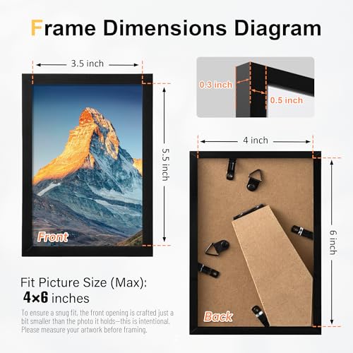 4x6 Black Plastic Picture Frame Set of 6 - Shatterproof Acrylic