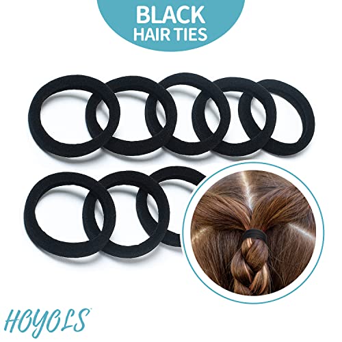 HOYOLS Black Hair Ties 50 Pack No Damage Ponytail Holders Seamless Hairbands