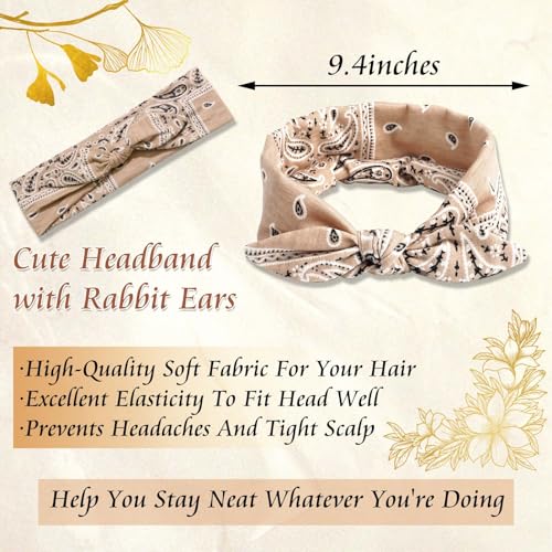 STGDAK Style 110 Boho Bow Headbands for Women 6 Pack, Cute Cashew Print