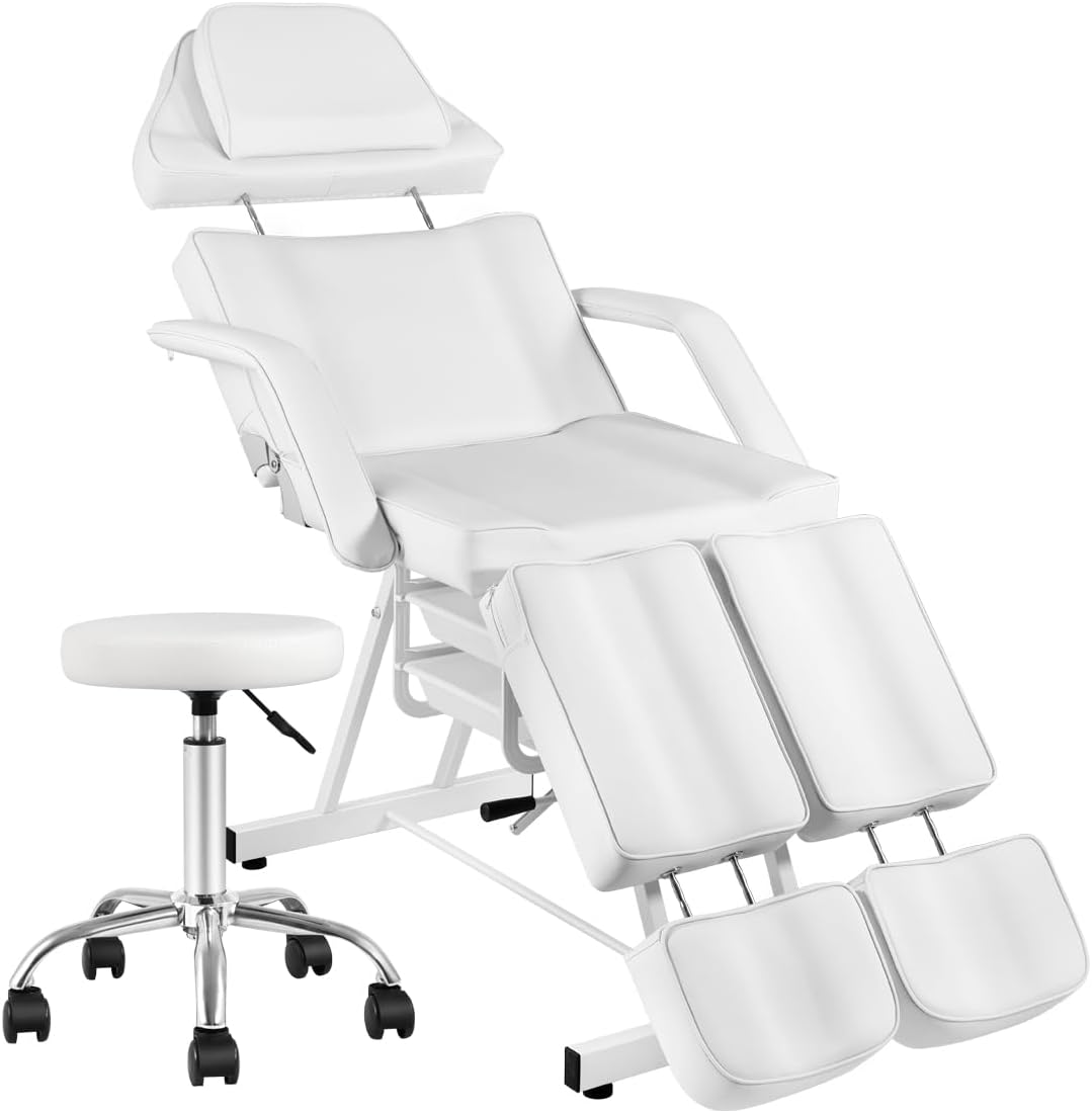 Tattoo Chair - Adjustable Facial Chair with Hydraulic Stool for Estheticians | Gray Multipurpose Spa Equipment