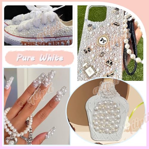 qiipii 51g White Half Pearls Mix for DIY Crafts, 4mm-10mm