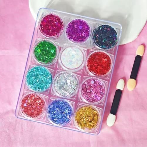 12 Color Sparkly Body & Hair Glitter Gel for Festival & Halloween Makeup