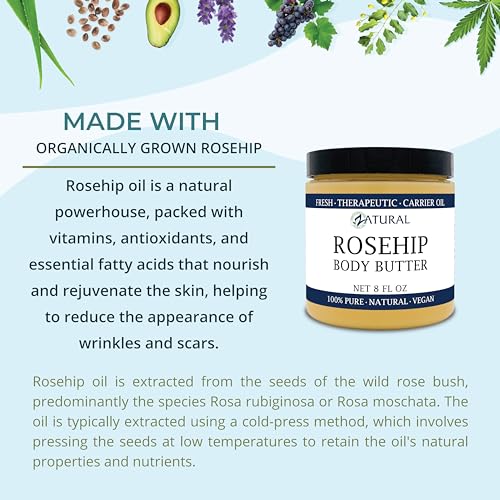 Organic Rosehip & Shea Butter for Skin, Hair & Body - 8 oz Natural Moisturizer