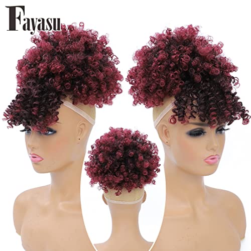 Afro Puff Drawstring Ponytail Extension with Bangs - Short Red