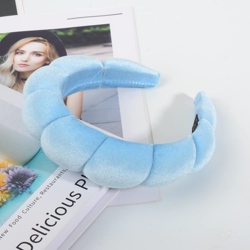 Velvet Spa Headband for Washing Face | Bubble Makeup Headband with Wristbands - Blue