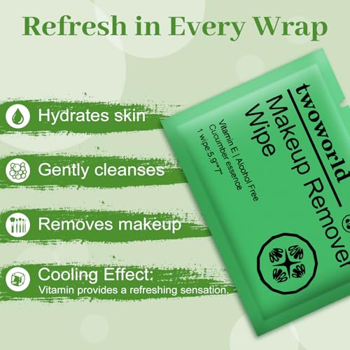 Travel Makeup Remover Wipes 100 Count with Cucumber Scent, Individually Wrapped