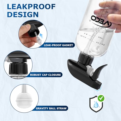 Veco 500mL (17oz) Graduated Spray Bottles, 4-Pack ? 360¡Æ Any-Angle Spraying for Easy Dilution, Leak-Resistant spray bottles for Cleaning, Plants, Hair & Pet Use + Foldable Funnel