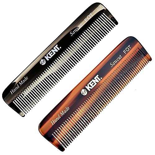 KENT 2 Pack Handmade Pocket Comb for Men, Women & Kids - Fine Tooth Grooming Travel Comb