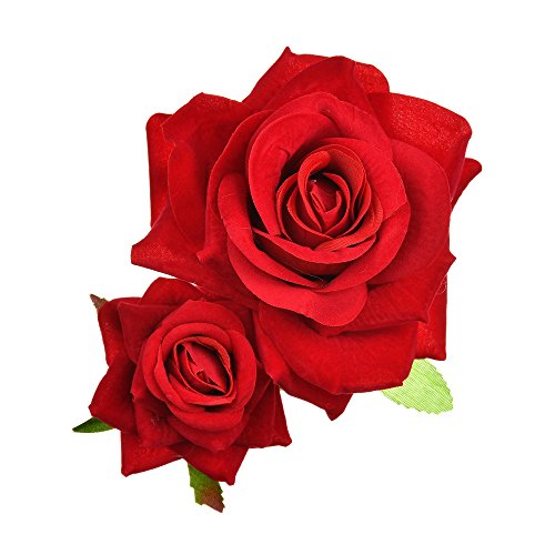 Red Rose Hair Clip for Women & Girls - Floral Hair Accessories Comb for Weddings & Parties