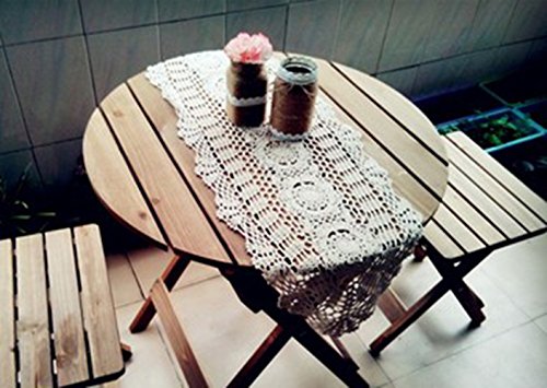 Beige Cotton Handmade Crochet Lace Table Runner Doily 12x27 Inch
