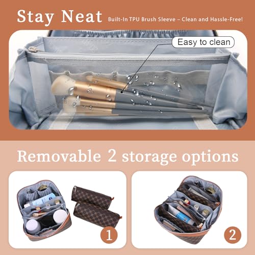 BOYATU Travel Makeup Bag Set - 3-Piece Cosmetic Organizer with Detachable Pouches, Vegan Leather, Large Capacity