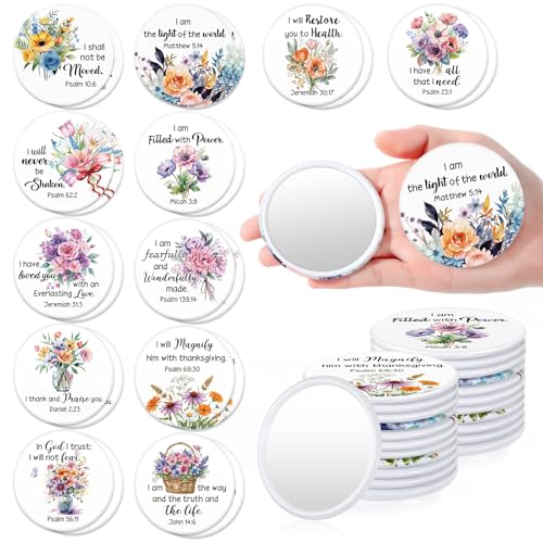 24 Pcs Biblical Affirmation Compact Mirrors - Floral Christian Pocket Mirrors