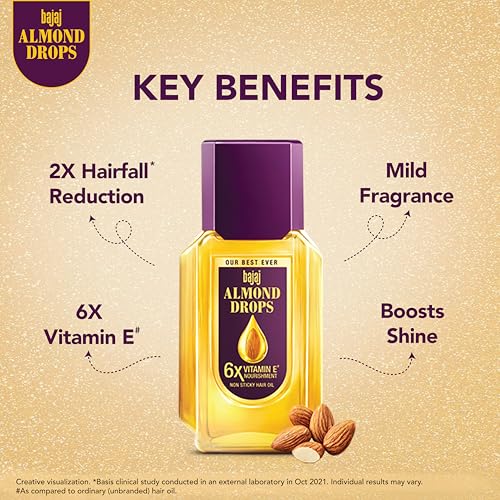 Bajaj Almond Drops Hair Oil 475 ml – Almond / 16.91 fl oz, Pack of 1