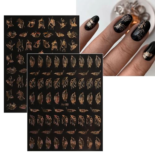 JMEOWIO 12 Sheets Self-Adhesive Floral Nail Art Stickers