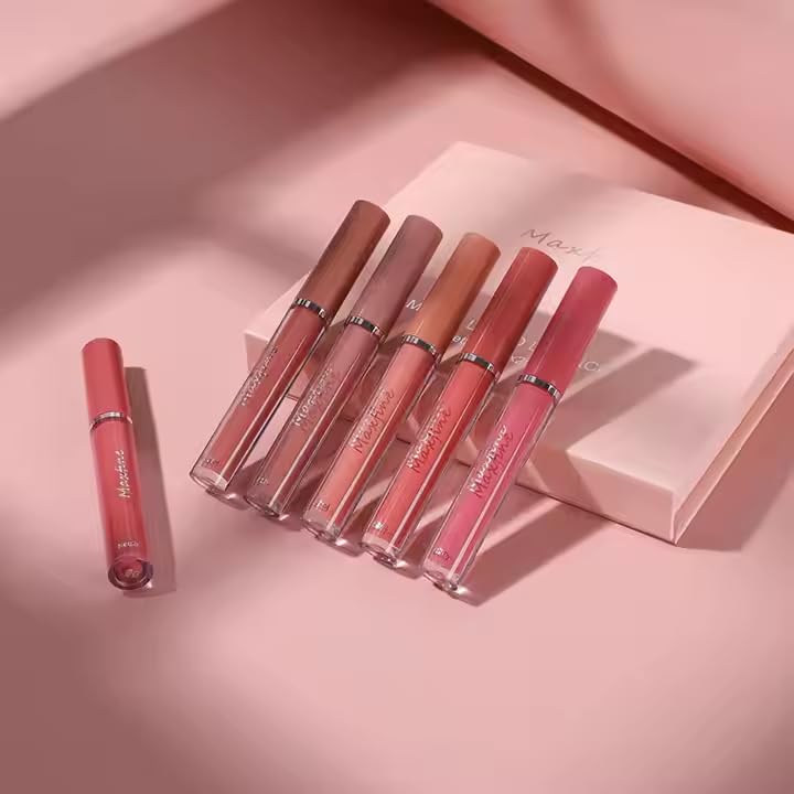 Matte Liquid Lipstick Set - 6 Pcs Moisturizing Plump Lip Gloss for Women | Long-Lasting Red