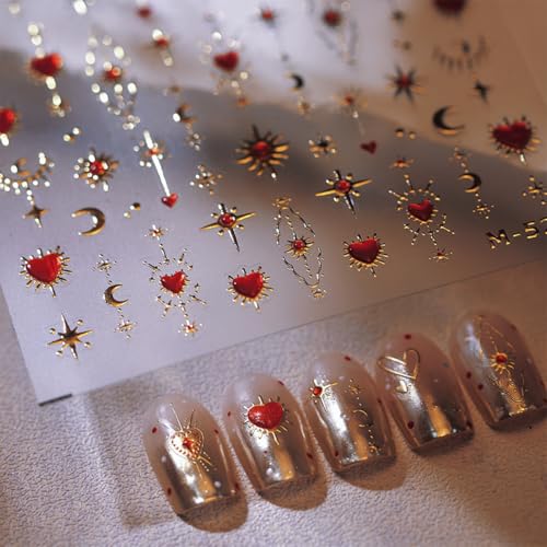 5D Embossed Gold Star & Heart Nail Stickers for Valentine's Day