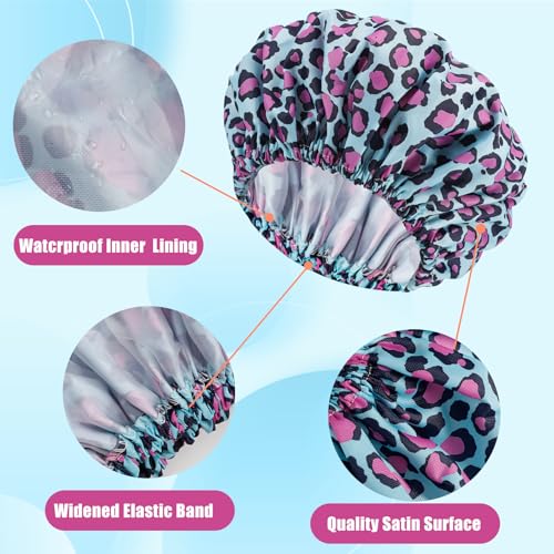 Leopard Print Shower Caps for Women - 4 PCS Waterproof Set