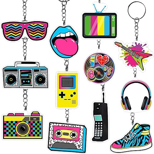 12 Pcs 80s Retro Music Keychains – Acrylic Party Favors