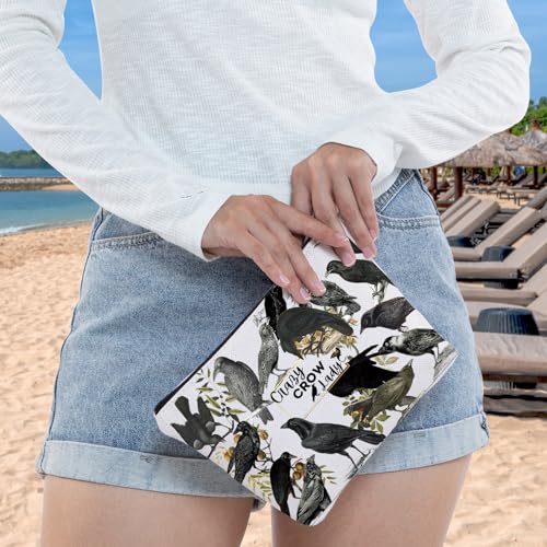Crazy Crow Lady Makeup Bag - Durable Canvas Zipper Pouch