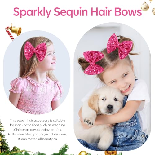 Hot Pink 5” Glitter Hair Bows with Alligator Clips - CN Brand (Variation: Hot Pink)